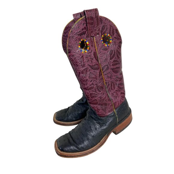 Olathe Boot Co. Shoes - Olathe Boot Company Ostrich Leather Western Boots Size 7 C Burgundy Embossed